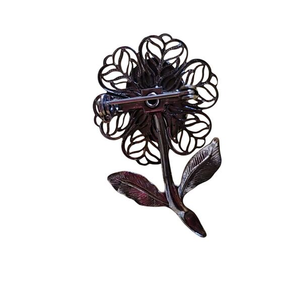 Vintage Silver flower Goldstone brooch - Picture 6 of 6